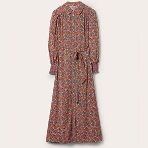 Boden Smocked Floral Long Sleeve Shirt Dress